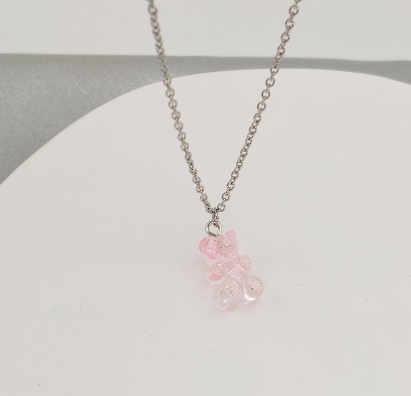 RUIZHEN Mix Multi-color Resin Gummy Bear Pendant Necklace Stainless Steel Chain(pink) - Image 4